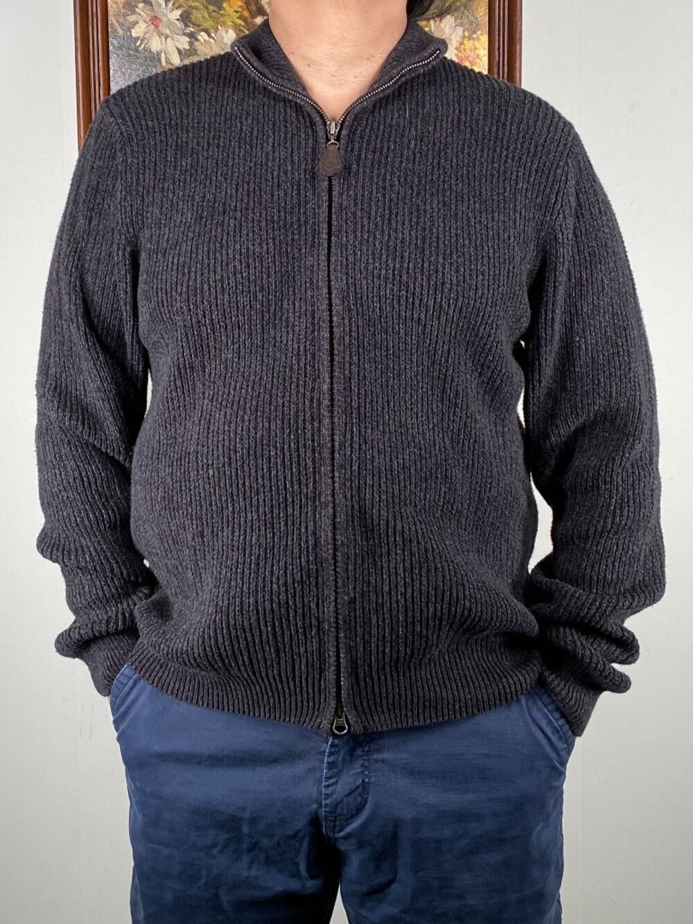 Tasso Elba Zip Up Knit Sweater Top Men's Small Gray Casual